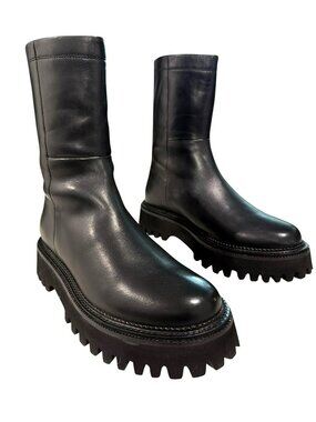 Seychelles Black Leather Chunky Platform Combat Boots Lug Soles Size 8 New
